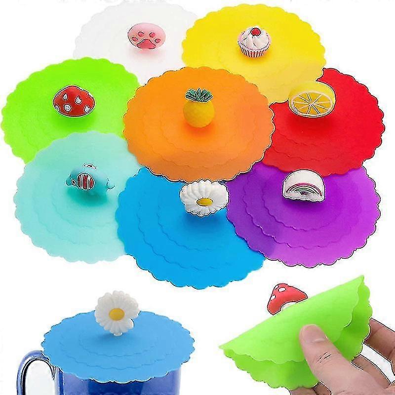 8ピースシリコンカップ蓋、食品グレードシリコン飲料ガラス蓋カバー、防塵ガラス蓋-mxbc