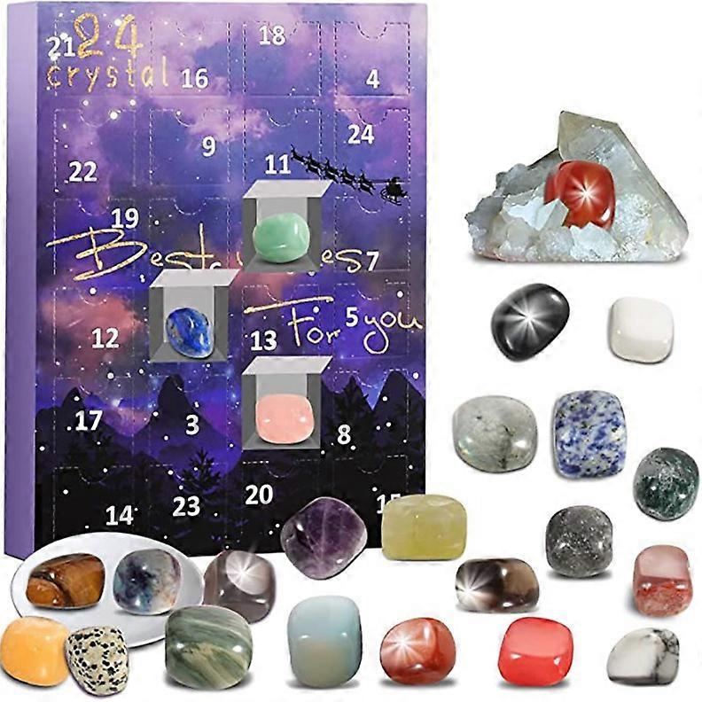 nice Advent Calendar, 24 Days Natural Crystal Agate Stone Minerals & Fossils Gem Advent Calendars for Kids,Christmas Countdown Calendar Enthusiasts Ro