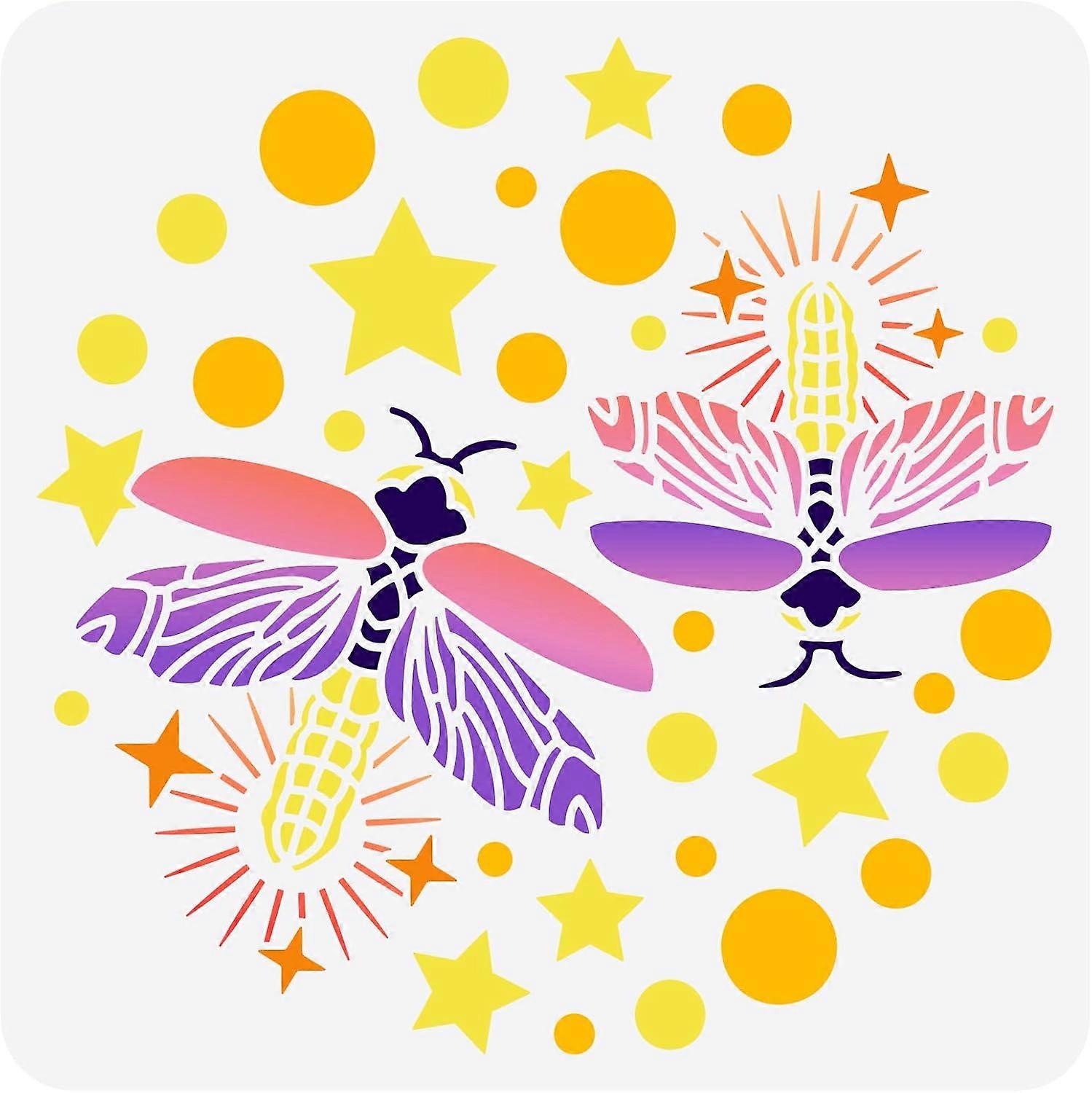 Firefly Stencil 11.8x11.8 inch Firefly Painting Stencil Plastic Two Firefly Stars Round Pattern Stencil Reusable Wild Animal Stencil for Painting on W