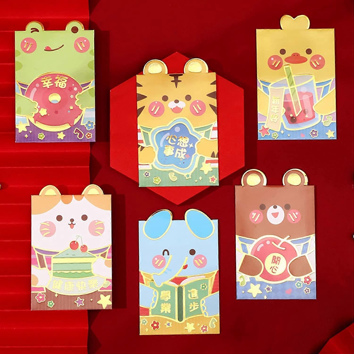 Κινεζικοί κόκκινοι φάκελοι hongbao 6Pcs τυχεροί φάκελοι χρημάτων, κόκκινοι φάκελοι τσέπης κινουμένων σχεδίων τίγρης τίγρης για το γάμο της Πρωτοχρονιάς F Small
