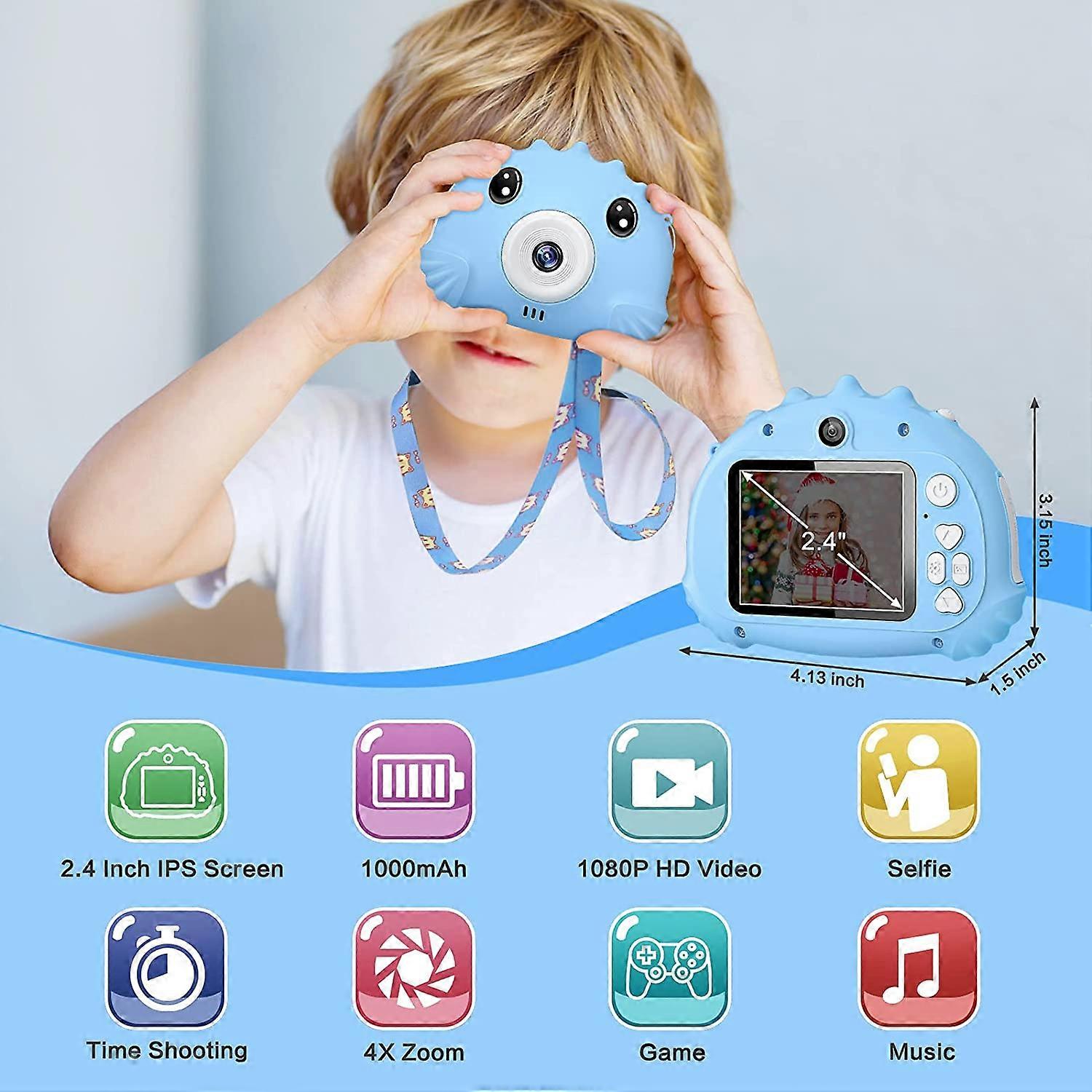 Digital Camera for Kids Ages 3-10 with 2.4" IPS HD Screen 20MP/1080p Selfie Camera with Game, 32GB Card Blue