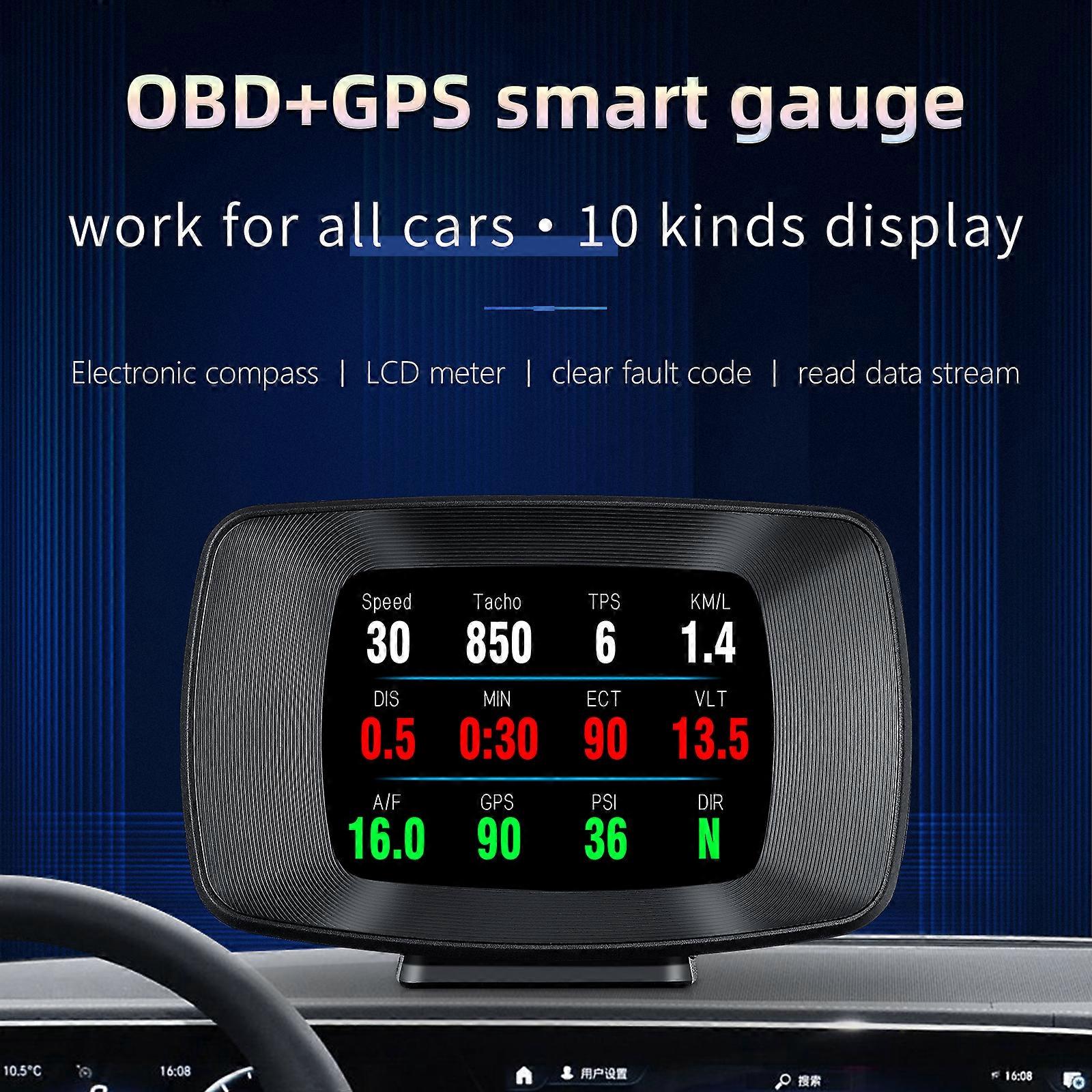 Car Head Up Display P13 OBD2 HUD GPS Digital Clock Speedometer Ignition Speed Test Alarm On Board Computer Interior Accessories