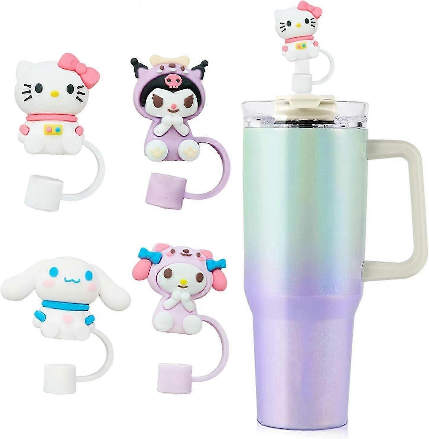 4개입 만화 캐릭터 스탠리 빨대 덮개, 실리콘 빨대 뚜껑, 스탠리 컵 30&40oz 및 텀블러용 10mm (0.4인치) 스탠리 뚜껑 액세서리