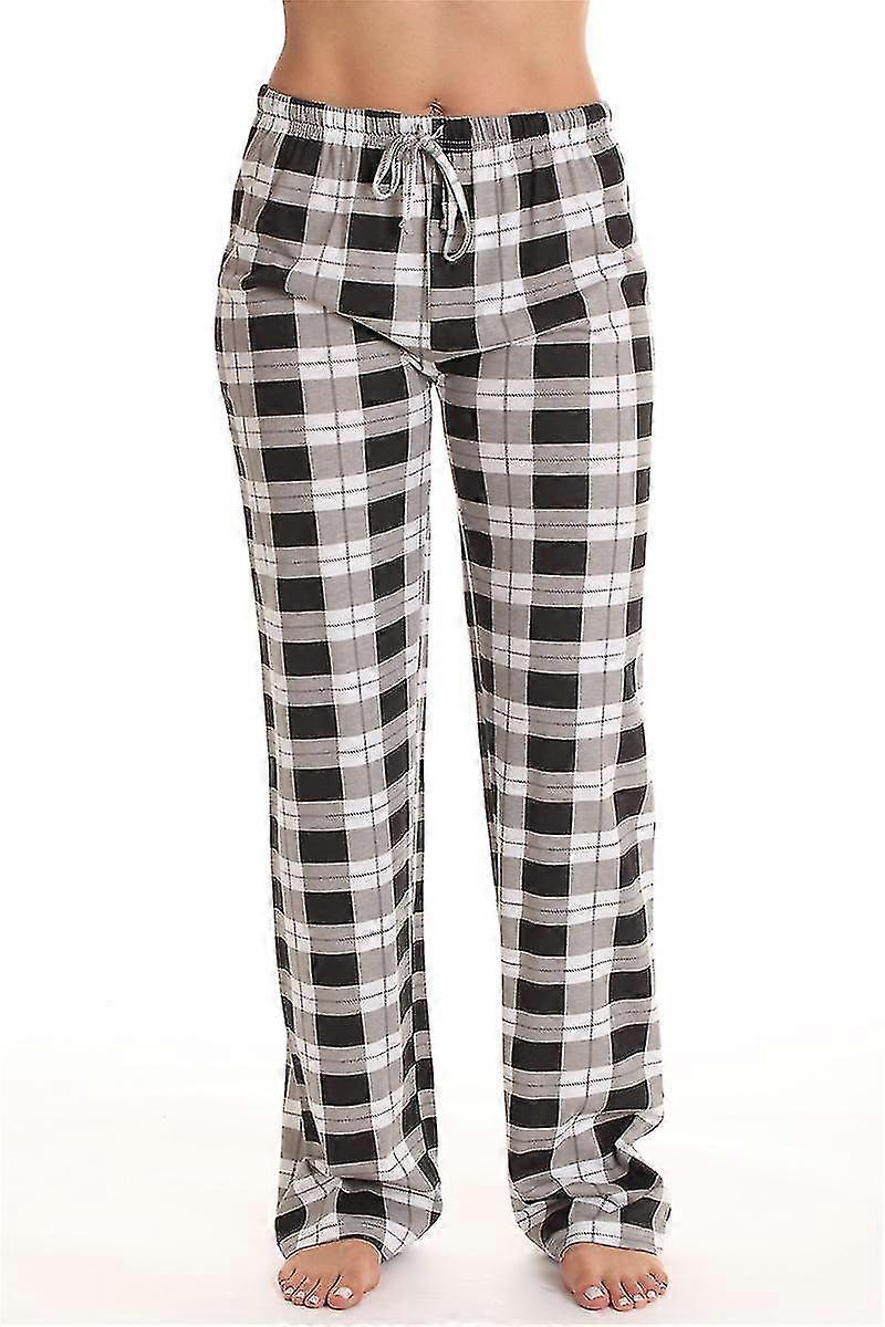 Women's Pajama Pants with Pockets - Soft Flannel Check Pattern