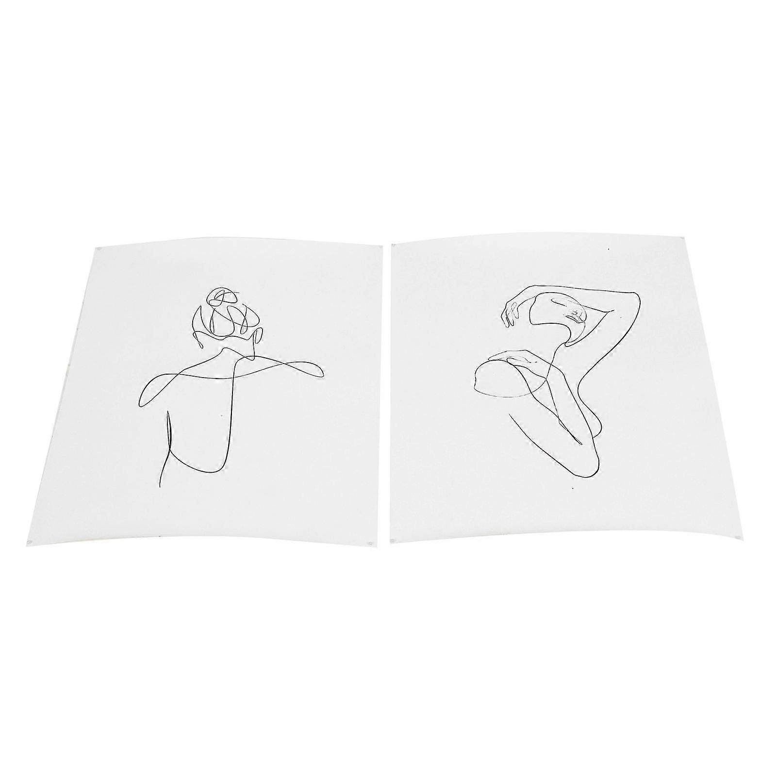 2Pcs Frameless Canvas Paintings - Abstract Line Wall Art Picture Set for Home Decoration