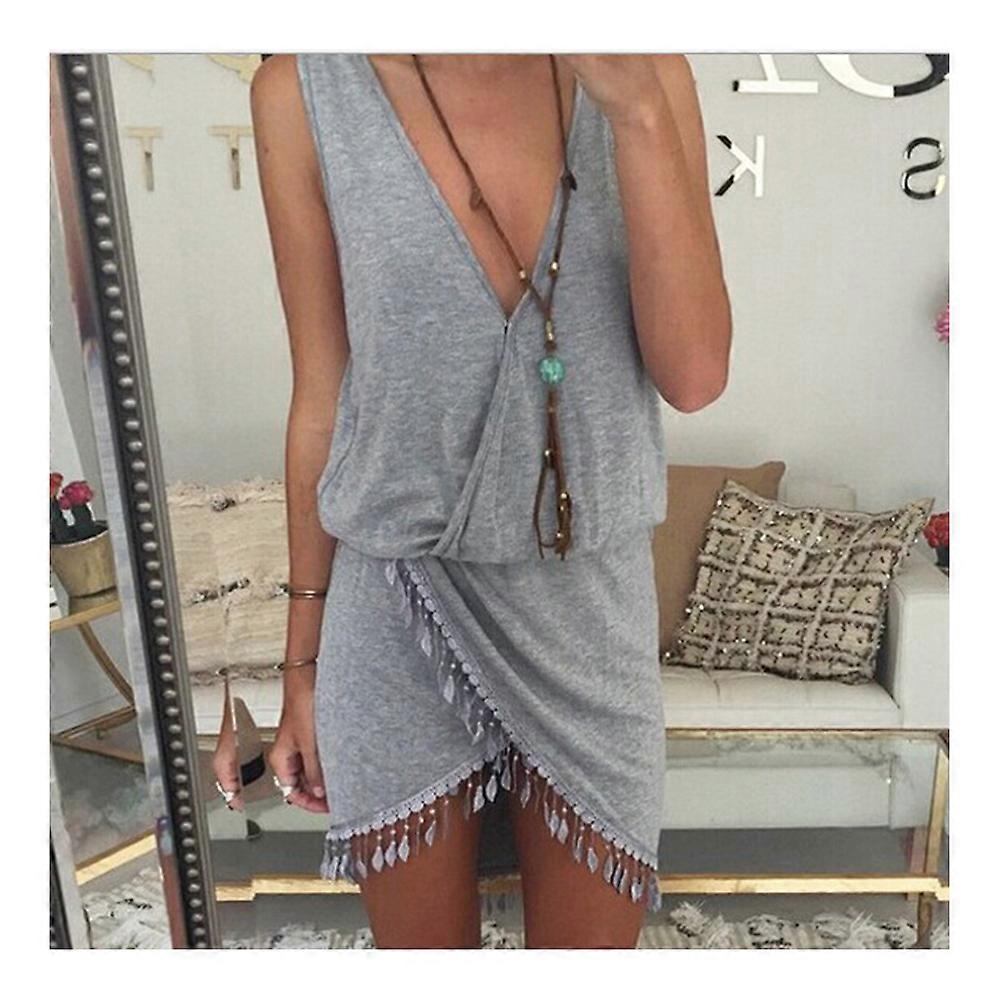 Sexy col en V Robe Macramé Irrégulière