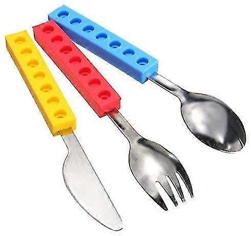 Set Of 3 Interlocking Block Kids Silverware,toddler Fork And Spoon Set