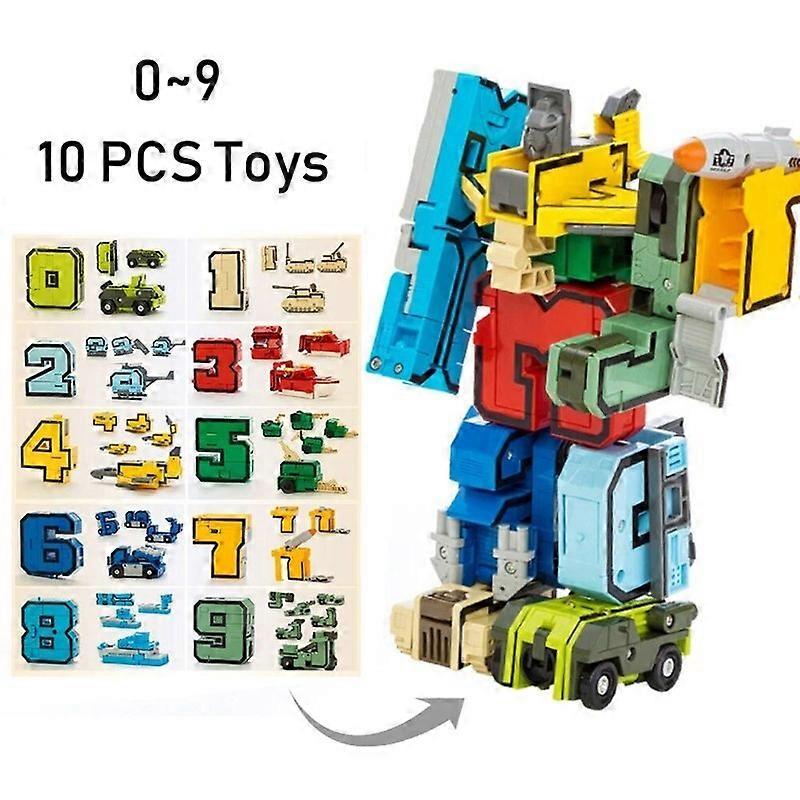 Assembling Building Blocks Educational Toys Assembling Action Figure Transformation Number Robot Deformation Robot Toy for Kids10 PCS Remote Control R