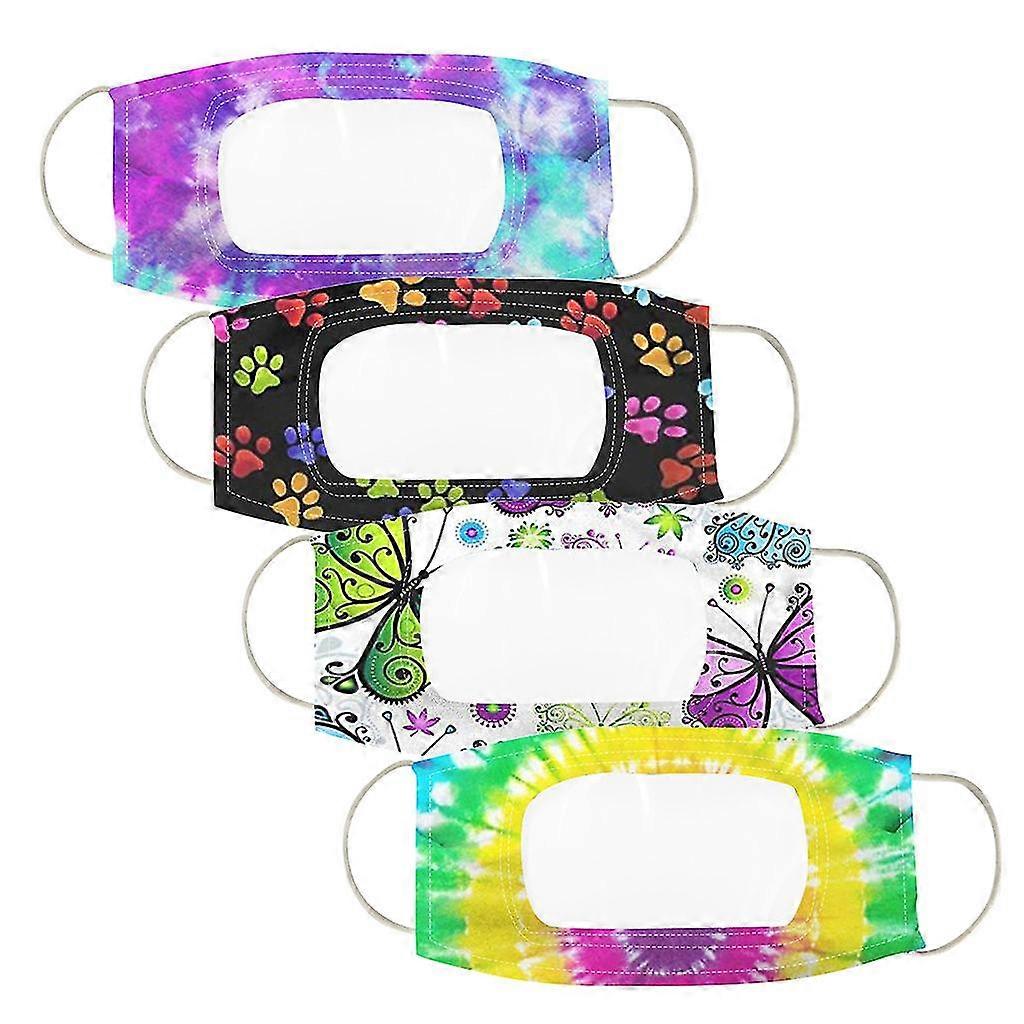 4pc Smile Communicator Face Mask With Clear Vinyl Visible Expression Lip Reading