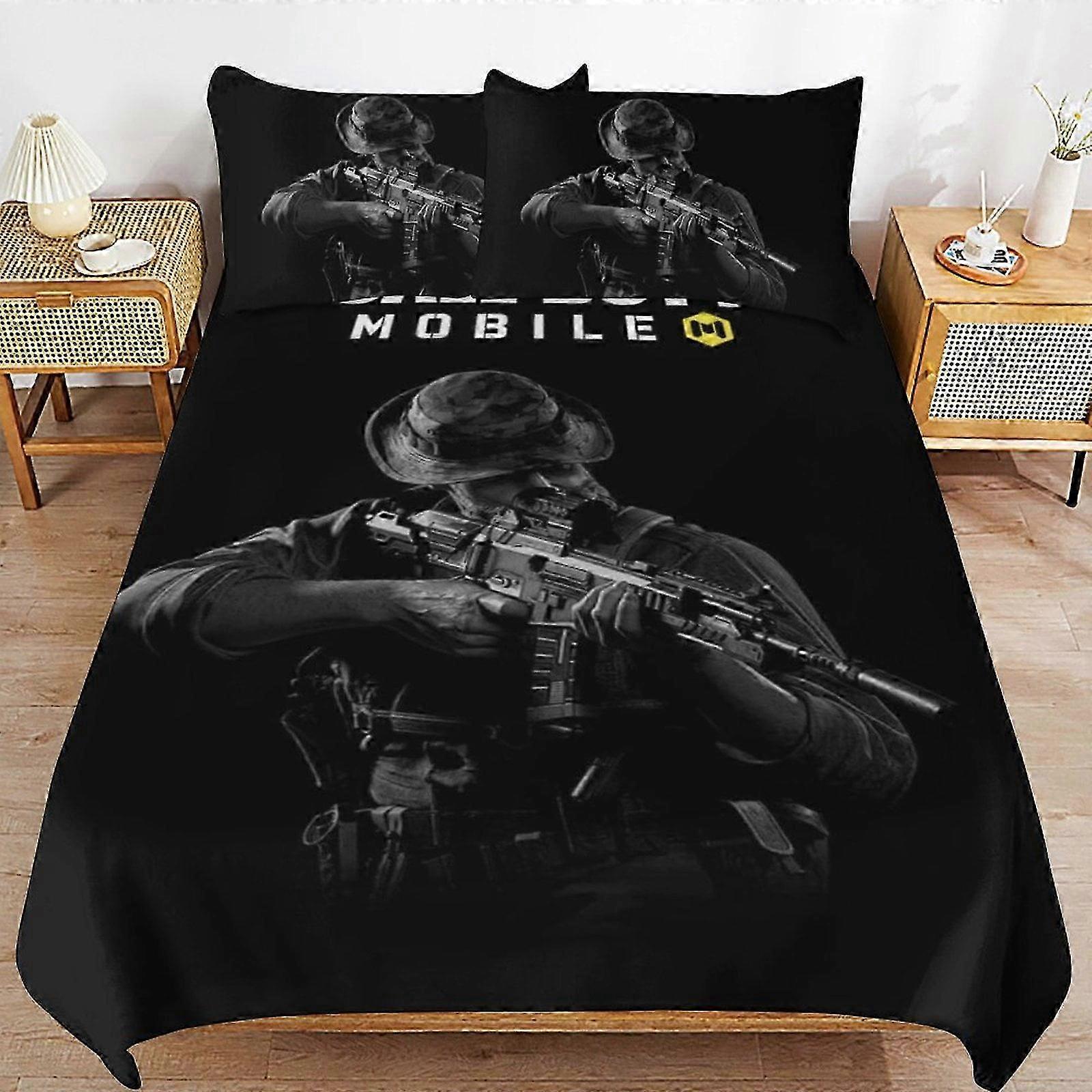 n101 Lençóis Call Of Duty Conjunto de Cama Capa de Edredão Confortável e Leve Roupa de Cama dos Desenhos Animados3 Peças (estojo) (1 Capa de Edredão e 2 Fronhas) Cama