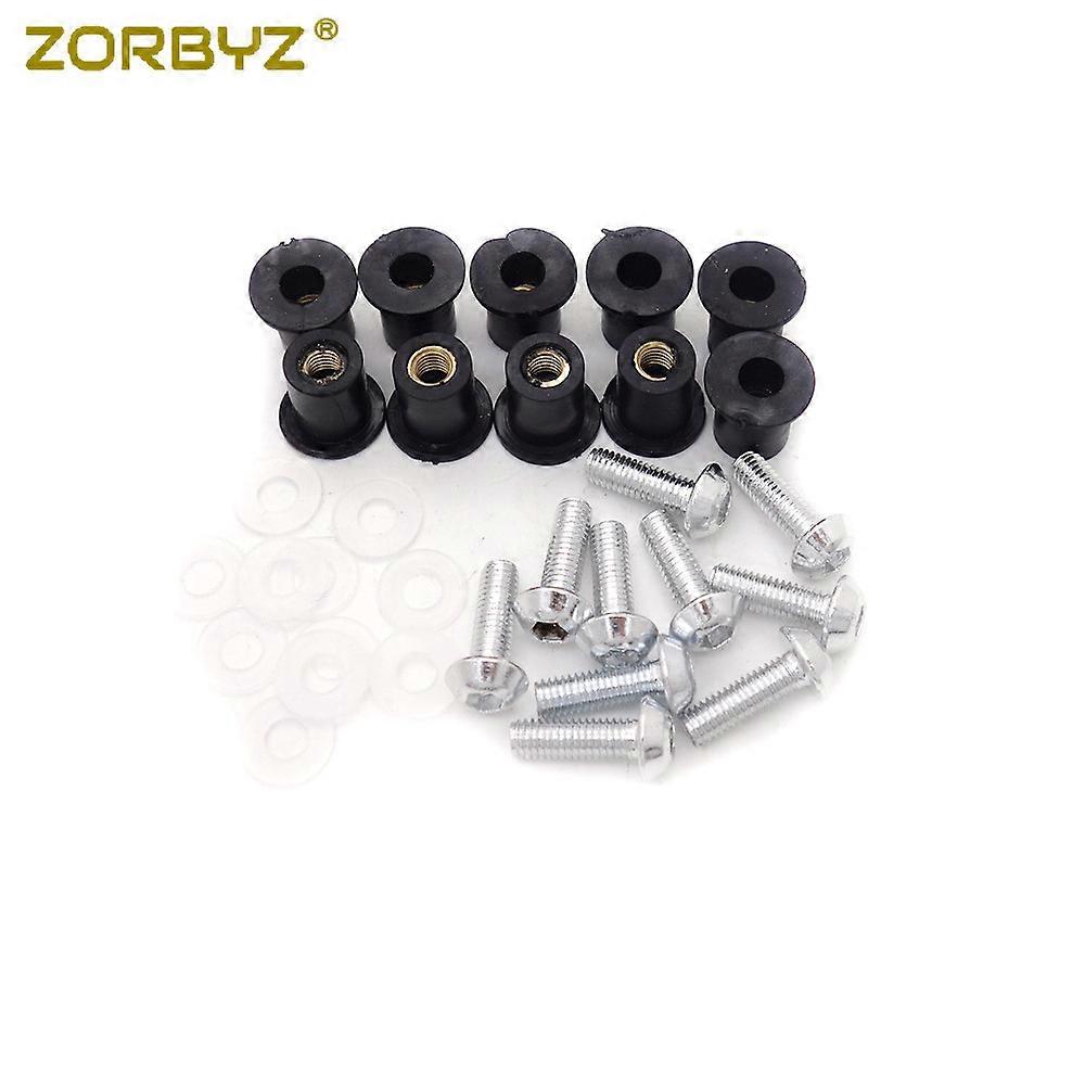 10Pcs M5 Motorcycles Windshield Windscreen Screws Bolts Kit Well Nuts Washers