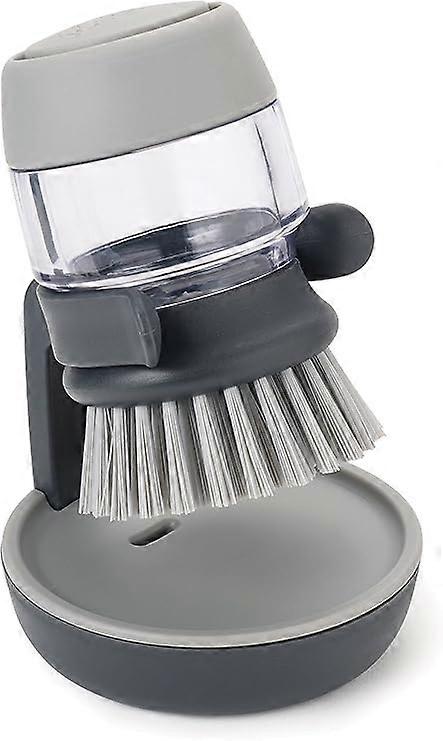 Grey Palm Scrub Dishwashing Brush with Refillable Dish Soap Dispenser and Storage Holder