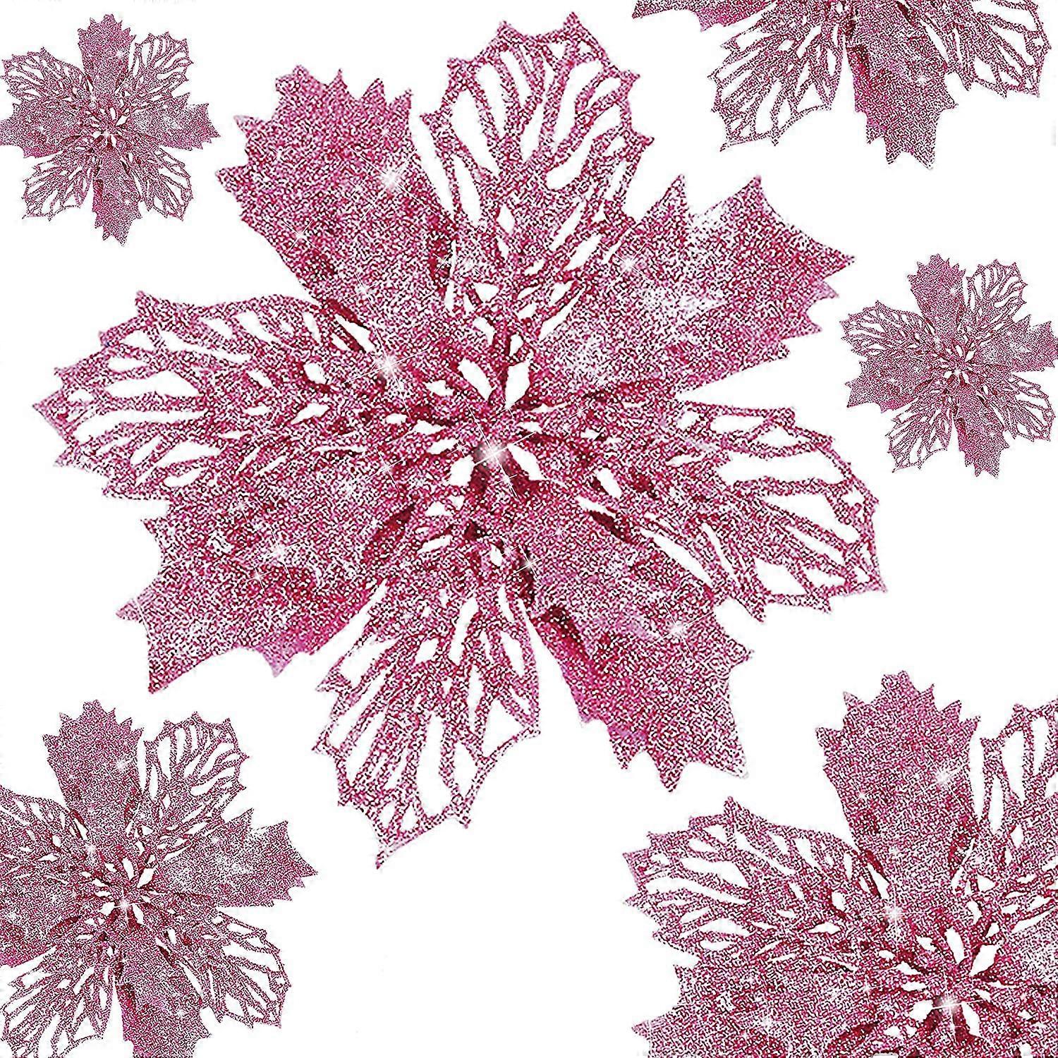 10 Pieces Poinsettia Artificial Flower Pointsetta with Clips Christmas Decor Glitter Poinsettia Christmas Ornaments Christmas Tree Flower Decorations