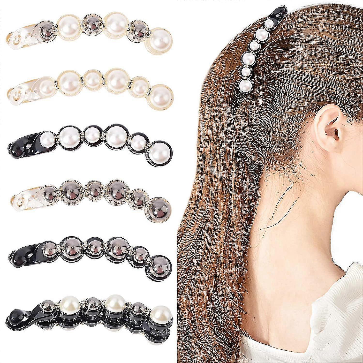 6 יח 'פנינה שיער קליפ בננה קליפים בננה קליפסים שיער בננה קליפס שיער דק עבה קליפ צרפתי בארטס אבנים נוצצות קליפים לסת לנשים ונערות