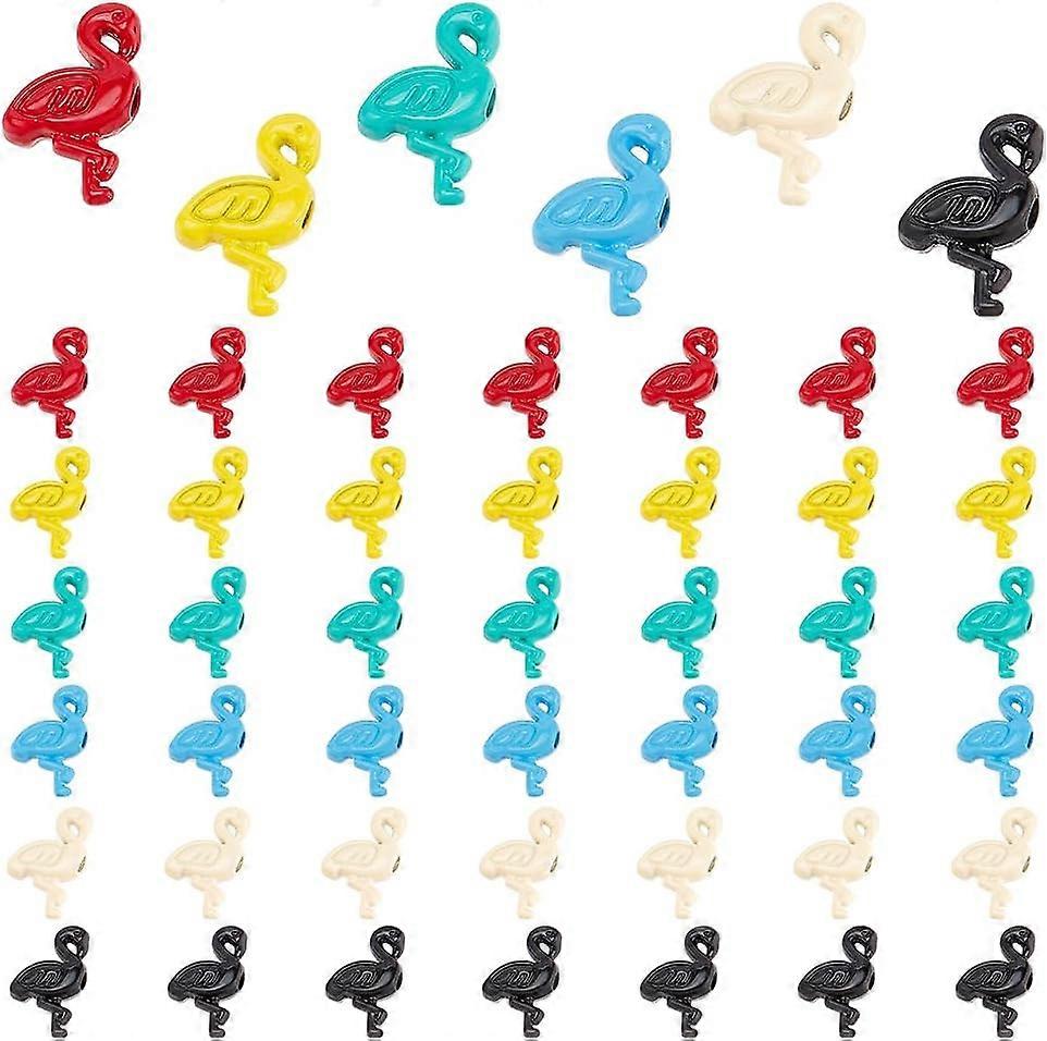 48Pcs 6 Colors Spray Painted Alloy Beads Flamingo Mixed Color 12x7x3mm Hole: 1.6mm