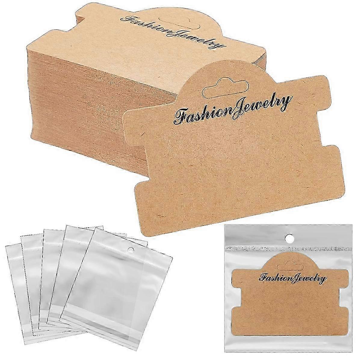 100 جهاز كمبيوتر شخصى سوار عرض بطاقات عرض المجوهرات معلقة بطاقة سوار التعبئة والتغليف بطاقات قلادة مع أكياس، بني
