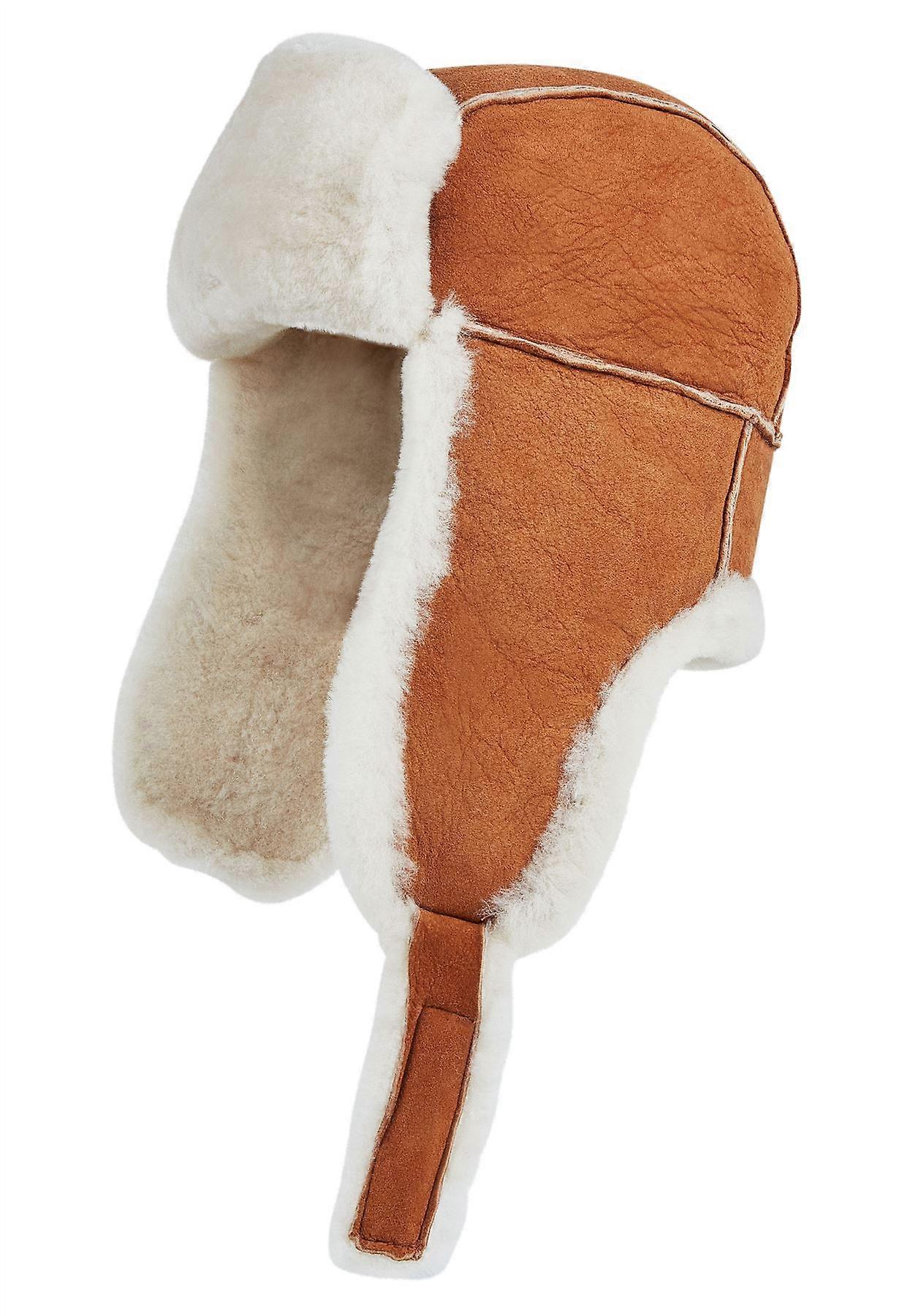 Mens Tan RAF Aviator Suede Sheepskin B-55 Trapper Hat Winter Warm Leather Navigator Hat