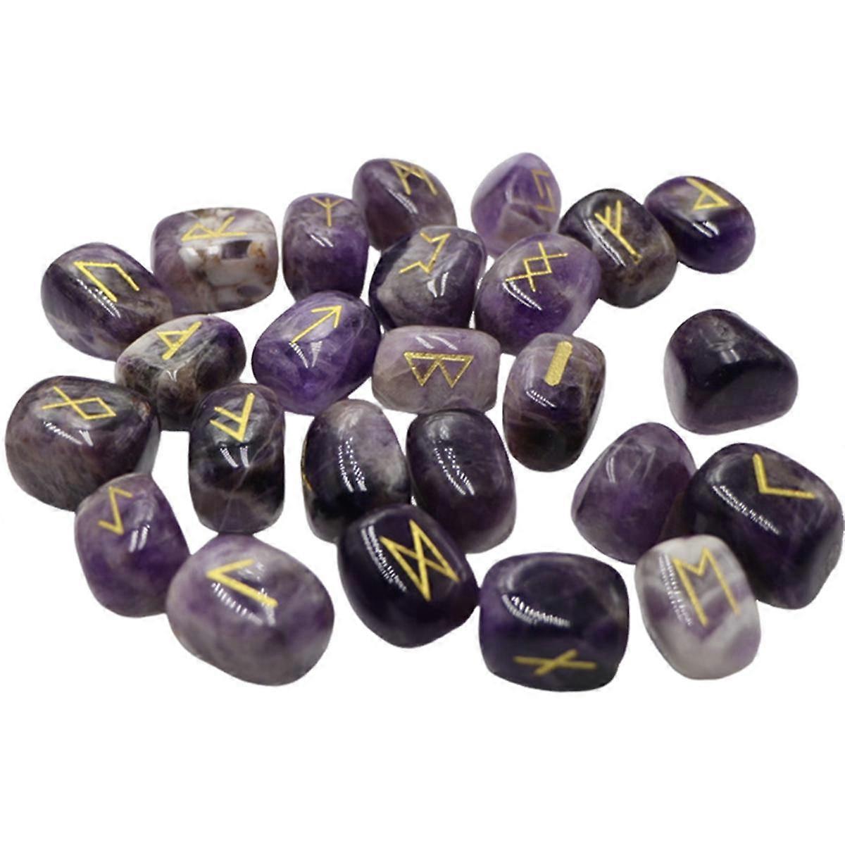 25pcs φυσική πέτρα ρούνων ακανόνιστη μαντεία Rune δώρο διακόσμηση μωβ