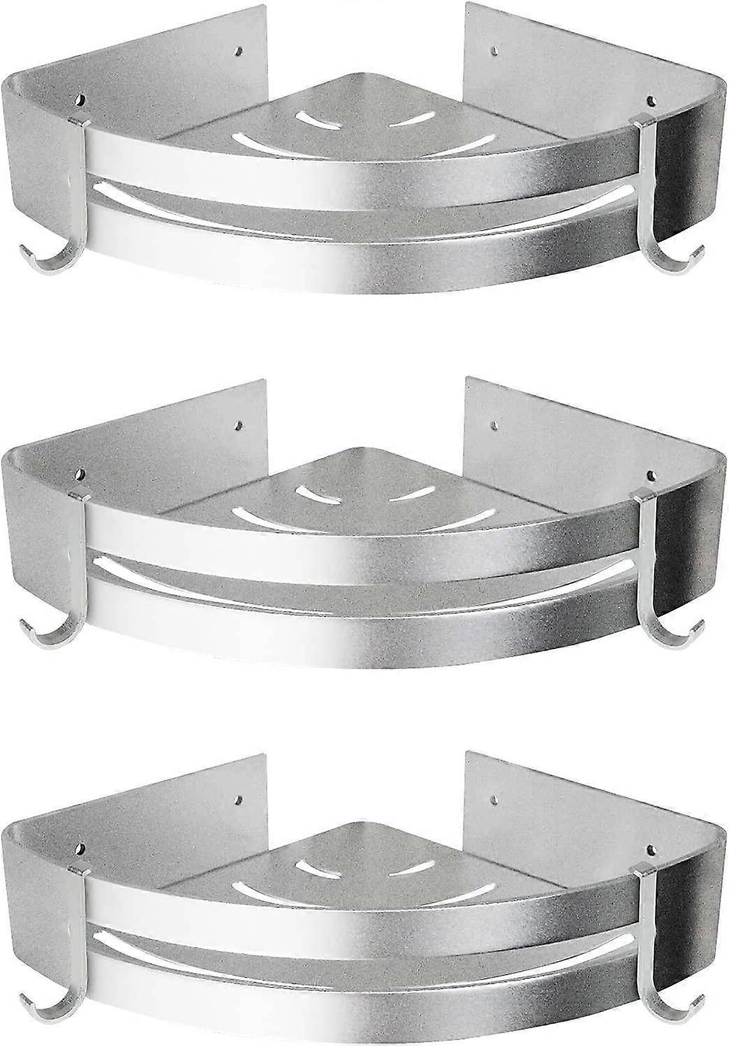 Set of 3 Aluminum Shower Shelves with Hooks without Drilling Shower Corner Shelf