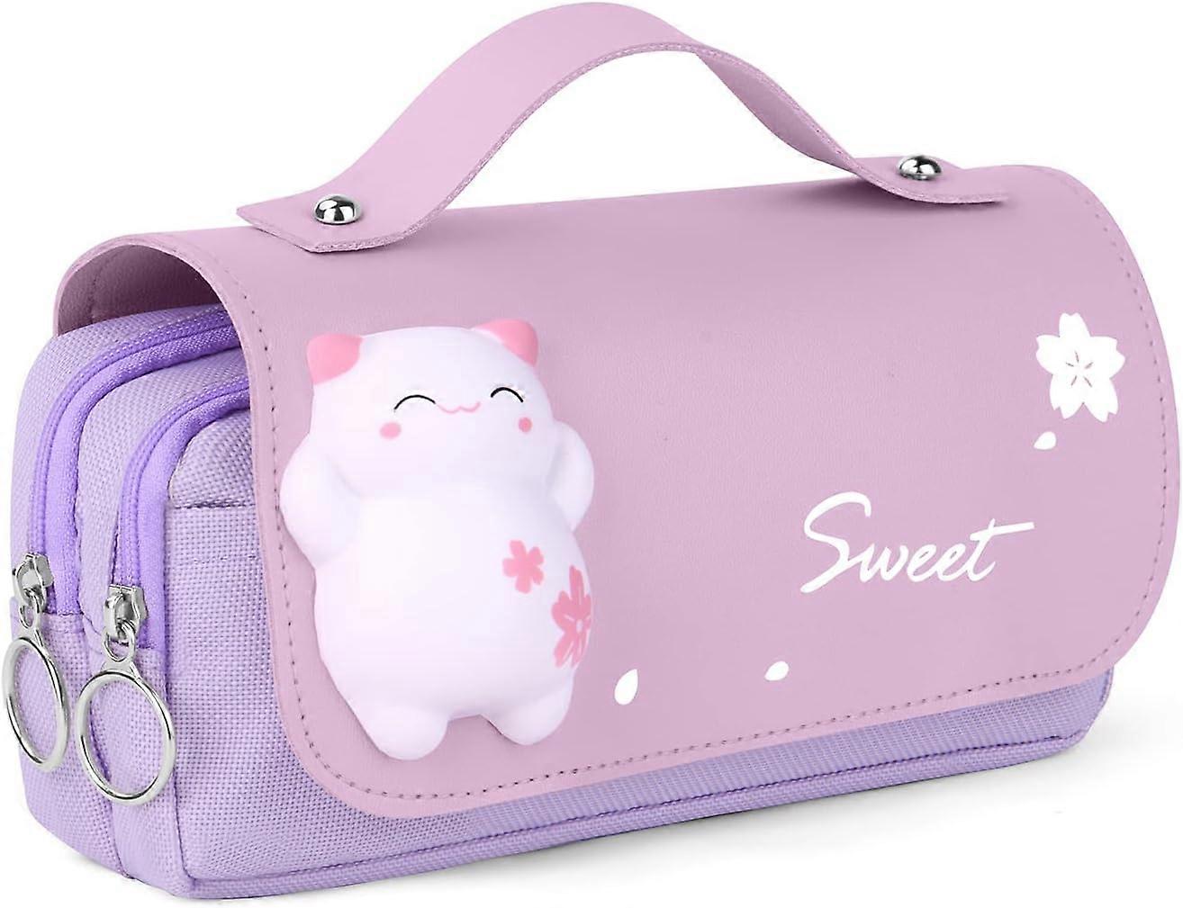 حقيبة قلم رصاص كبيرة سعة كبيرة حقيبة قلم رصاص متعددة الشبكات المكتبية حقيبة مستحضرات التجميل حقيبة قلم رصاص فتاة الصبي هدية عيد الميلاد هدية صندوق القلم الأرجواني