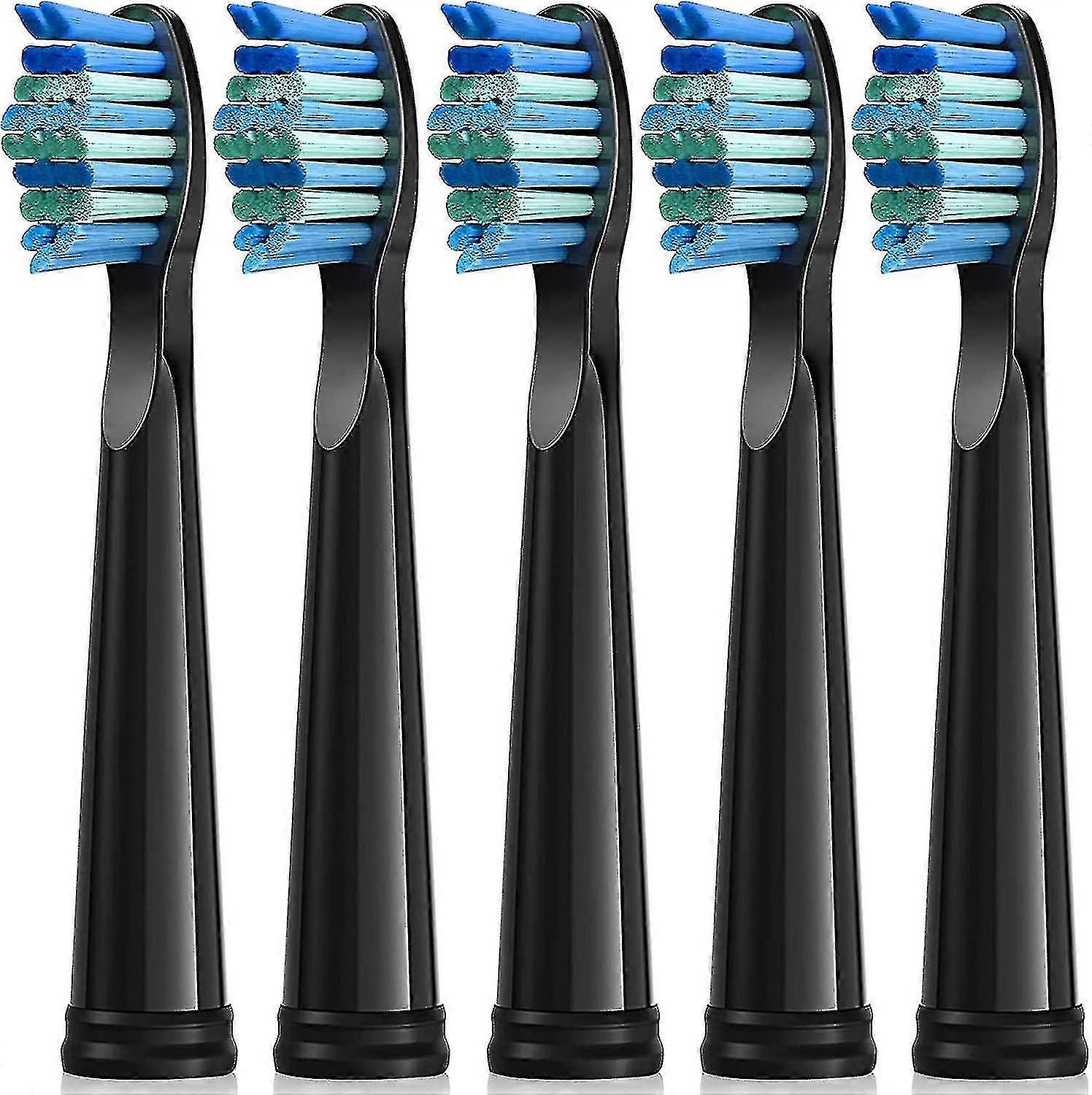 Electric Toothbrush Heads 5-pack For Fairywill Brush Heads Fw-507/508/551/917/959,fw-d1/fw-d3/fw-d7/fw-d8 Moderate Soft Bristle Replacement Brush (bla