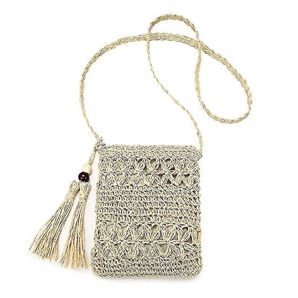 Straw Bag Crossbody Bag Bohemian Hand-woven Women's Shoulder Cell Phone Bag, Straw Shoulder Bag, Wicker Bag In The Summer Beach Vacation With A Floral