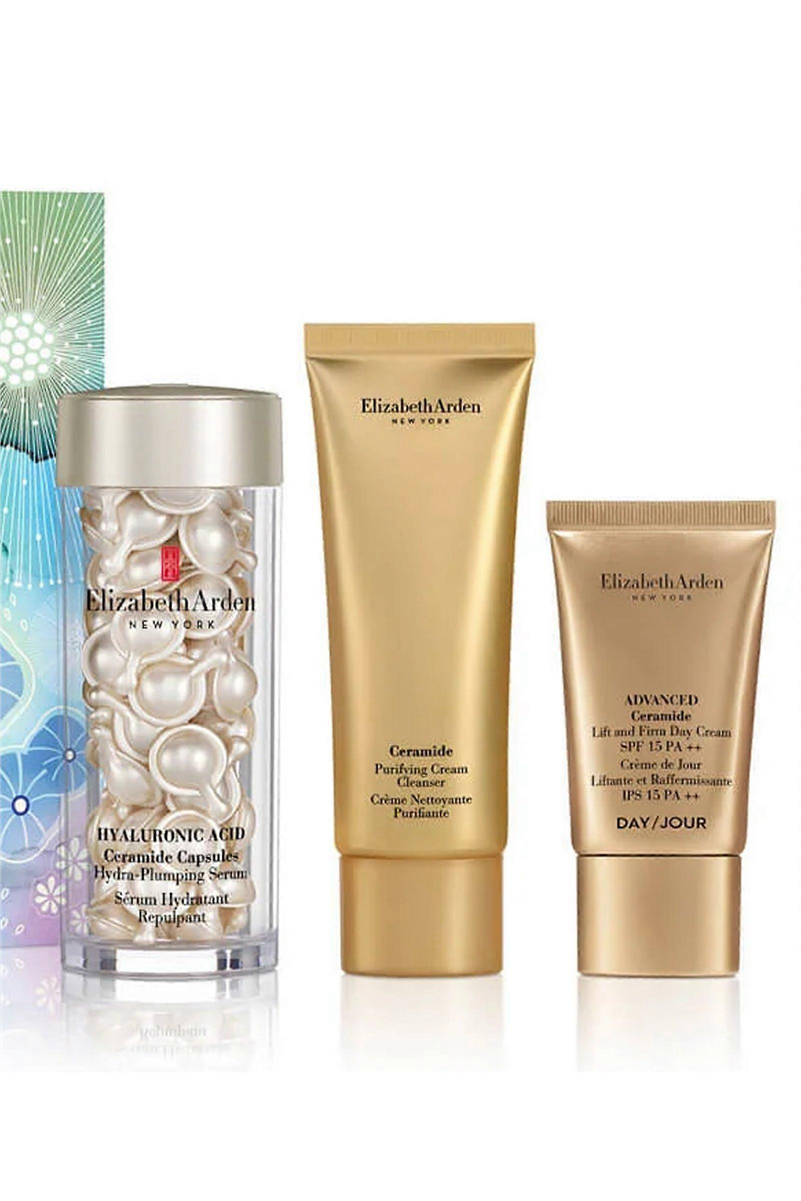 Elizabeth Arden Ceramide Hyaluronic Acid Plumping with a Twist Set - 60 Capsules Cream Cleanser 50ml, Day Cream 15ml