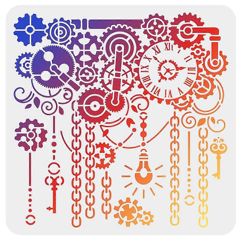 Gear Stencils 11.8x11.8 inch Clock Painting Stencil Plastic Clock & Key & Gear Patterns Stencil Steampunk Stencils Reusable DIY Art and Craft Stencils