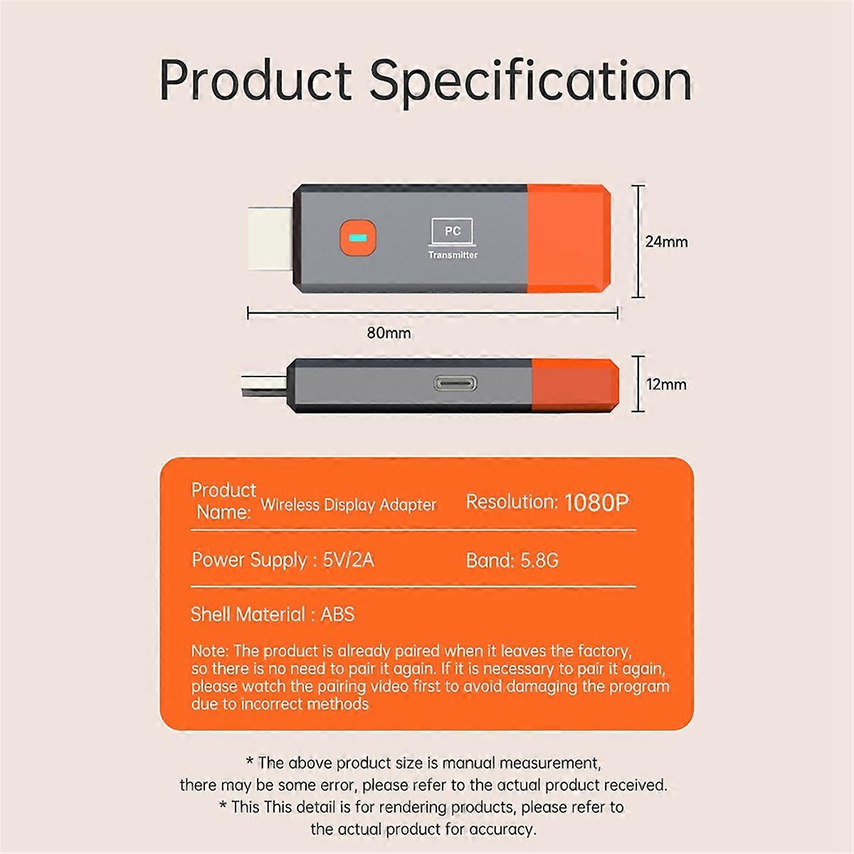 HD Wireless Transmitter and Receiver 1080P 50M HD Wireless Video TV Stick Display Extender for Camera Laptop PC to TV