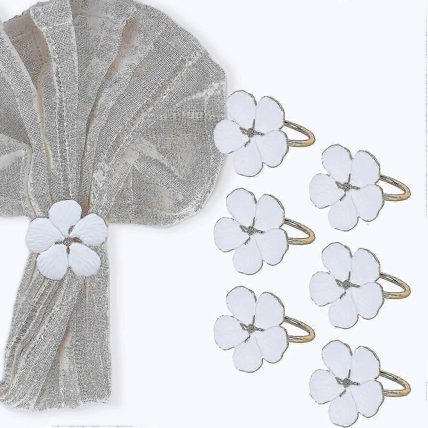 Spring Flower White Pansy Gold Napkin Ring Set Of 6