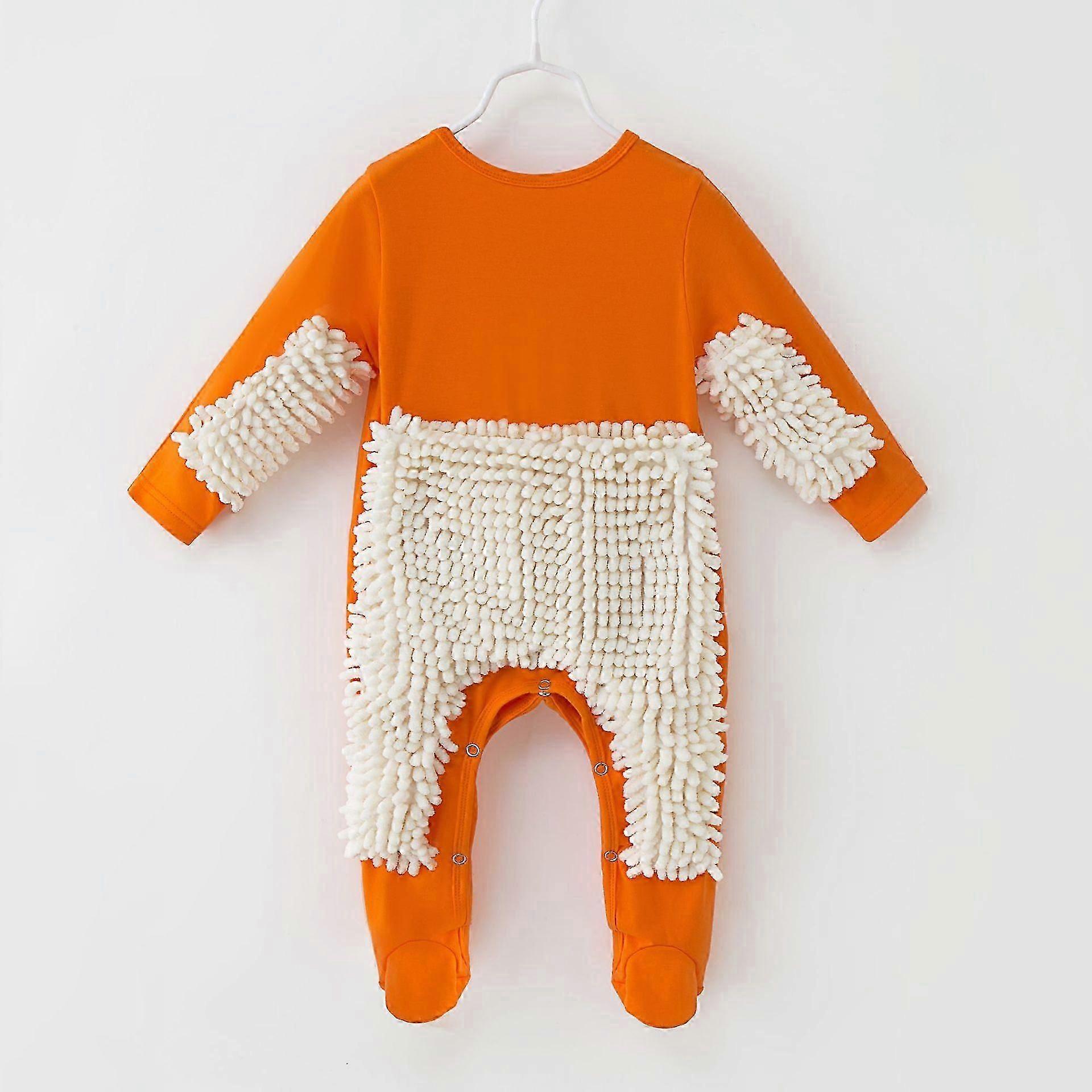 Baby Pojkar Flickor Rengöringsmopp Romper Babymoppkläder Långärmade Krypkläder Jumpsuit Bomull Spädbarnsmoppdräkt