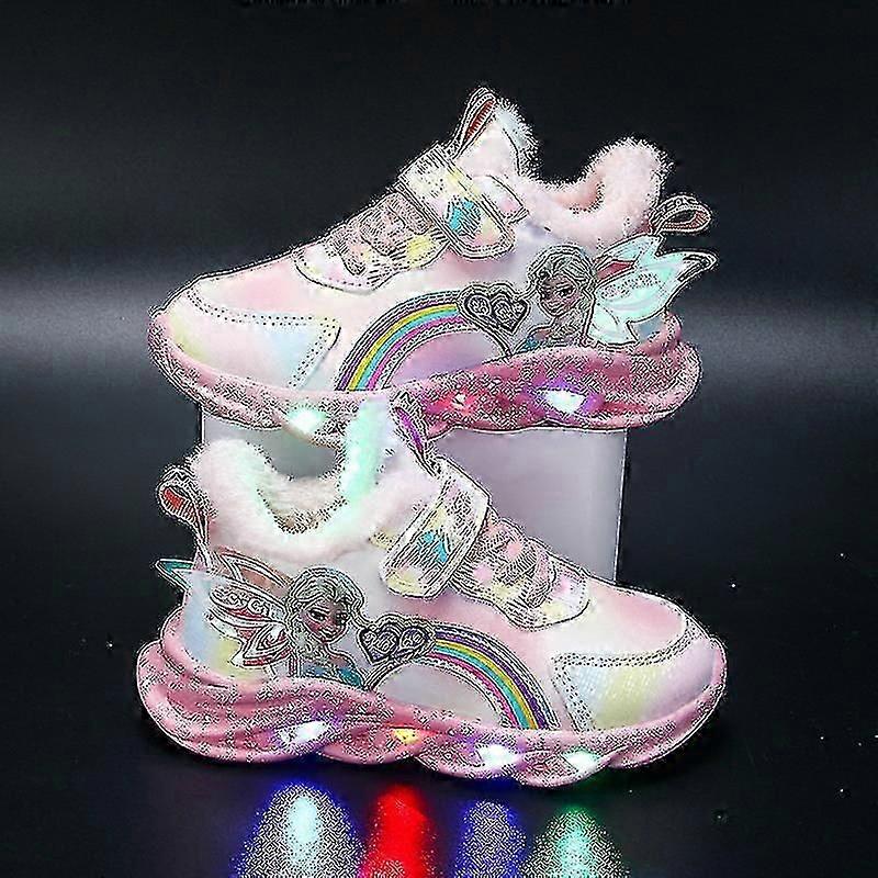 أحذية رياضية غير رسمية Elsa Princess Print Girls LED - أحذية خارجية غير قابلة للانزلاق للأطفال ، أحذية شتوية مضاءة