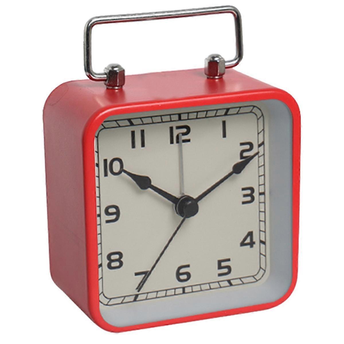 Small Metal Square Alarm Clock Desktop Silent Clock Students Sleep Luminous Quartz Watch Clock Red