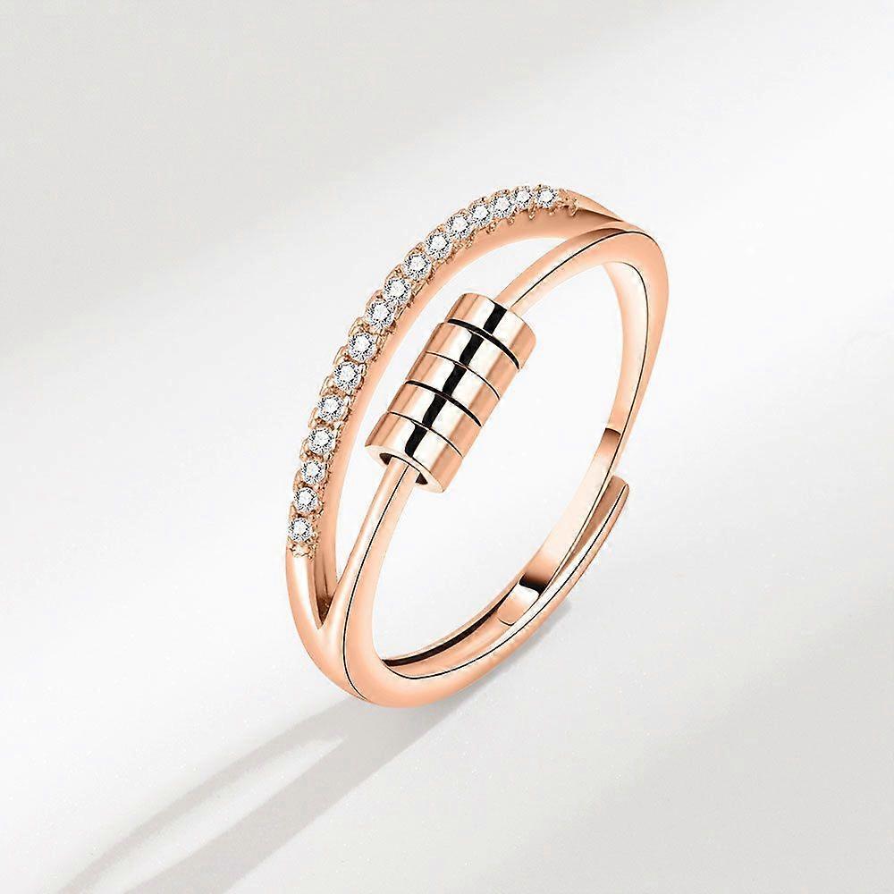 S925 Sterling Silver Five Ring Zirconia Rotatable Ring RoseGold