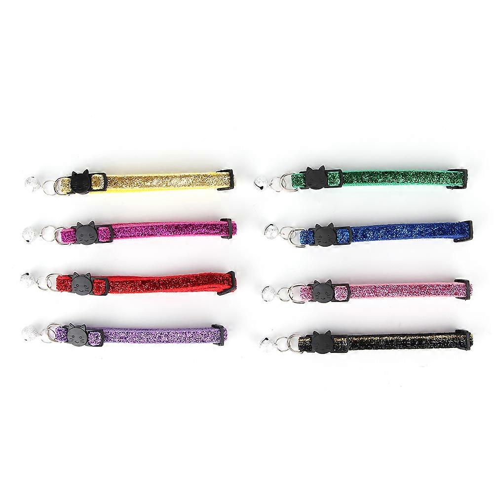 8PCS Reflective Cat Collars with Bell, Adjustable Size, Durable Nylon Material, Assorted Colors for Safety and Visibility