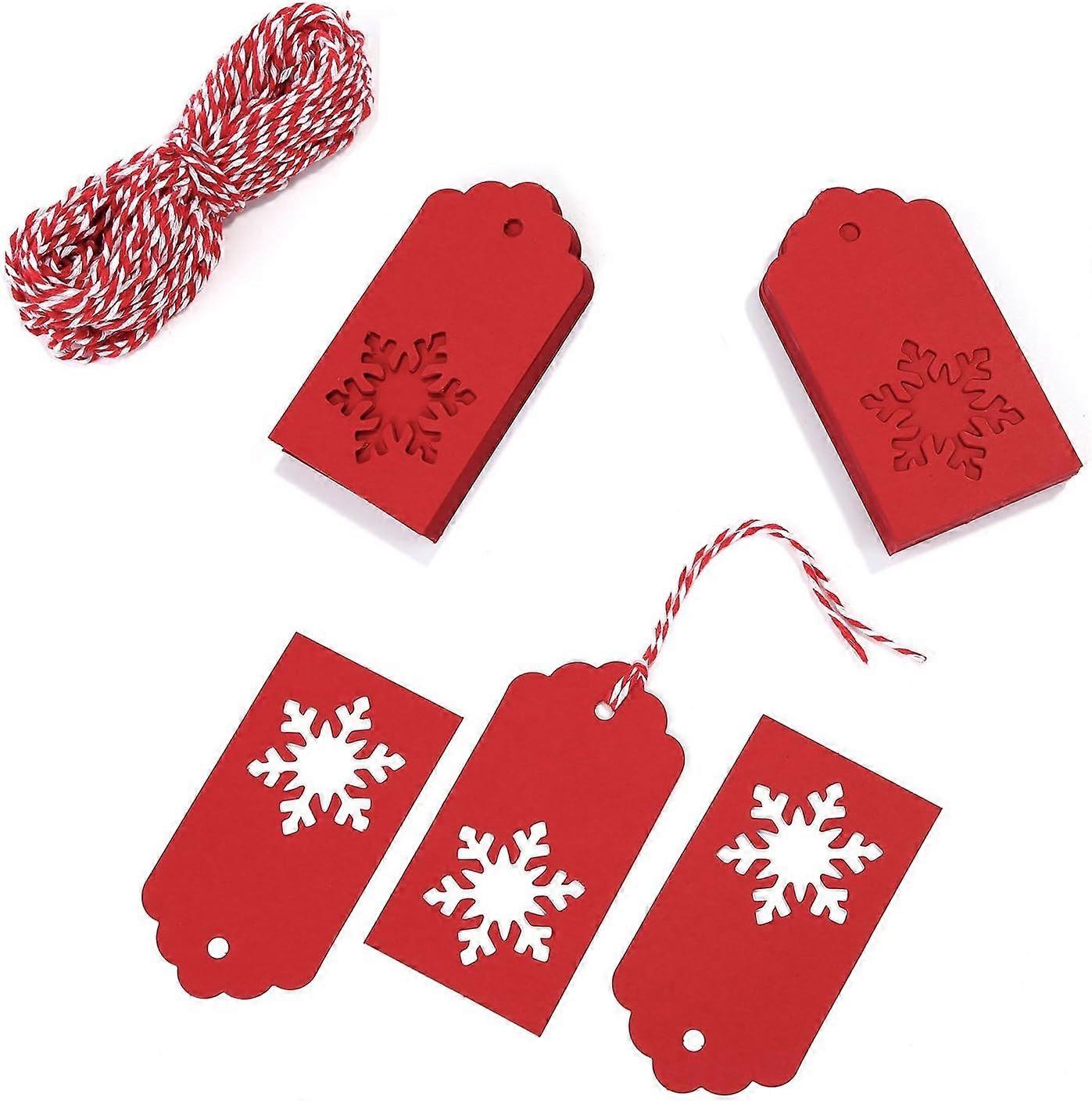 Christmas Gift Tags With Double-Sided Writing, Red Cardstock For Gift Wrapping And Christmas Decor, Unique Design Kraft Paper Snowflake Hang Labels
