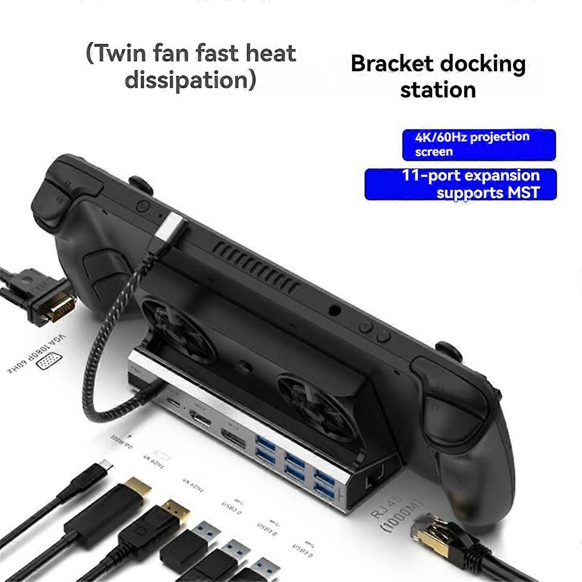 11 in 1 Docking Station with Dual Cooling Fans for ,4K 60 Hz 1080P 100W PD for Ally/Switch/Legion G