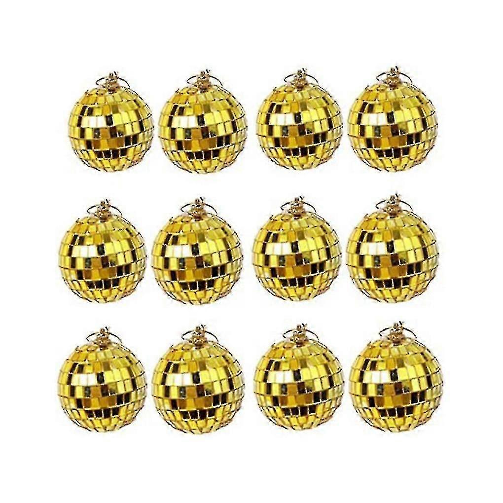 12-osainen peilimäinen diskopallokoriste, juhla- tai DJ-valaistustehosteet, lavarekvisiitta (2 tuumaa, kulta)