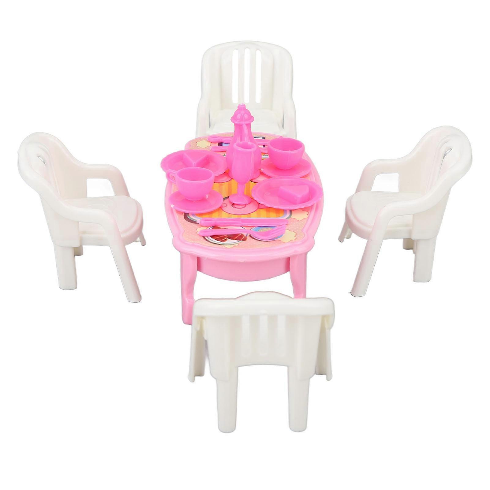 Dollhouse Dining Table 1:16 Safe Plastic High Simulation Miniature Table Chairs for DIY Decoration