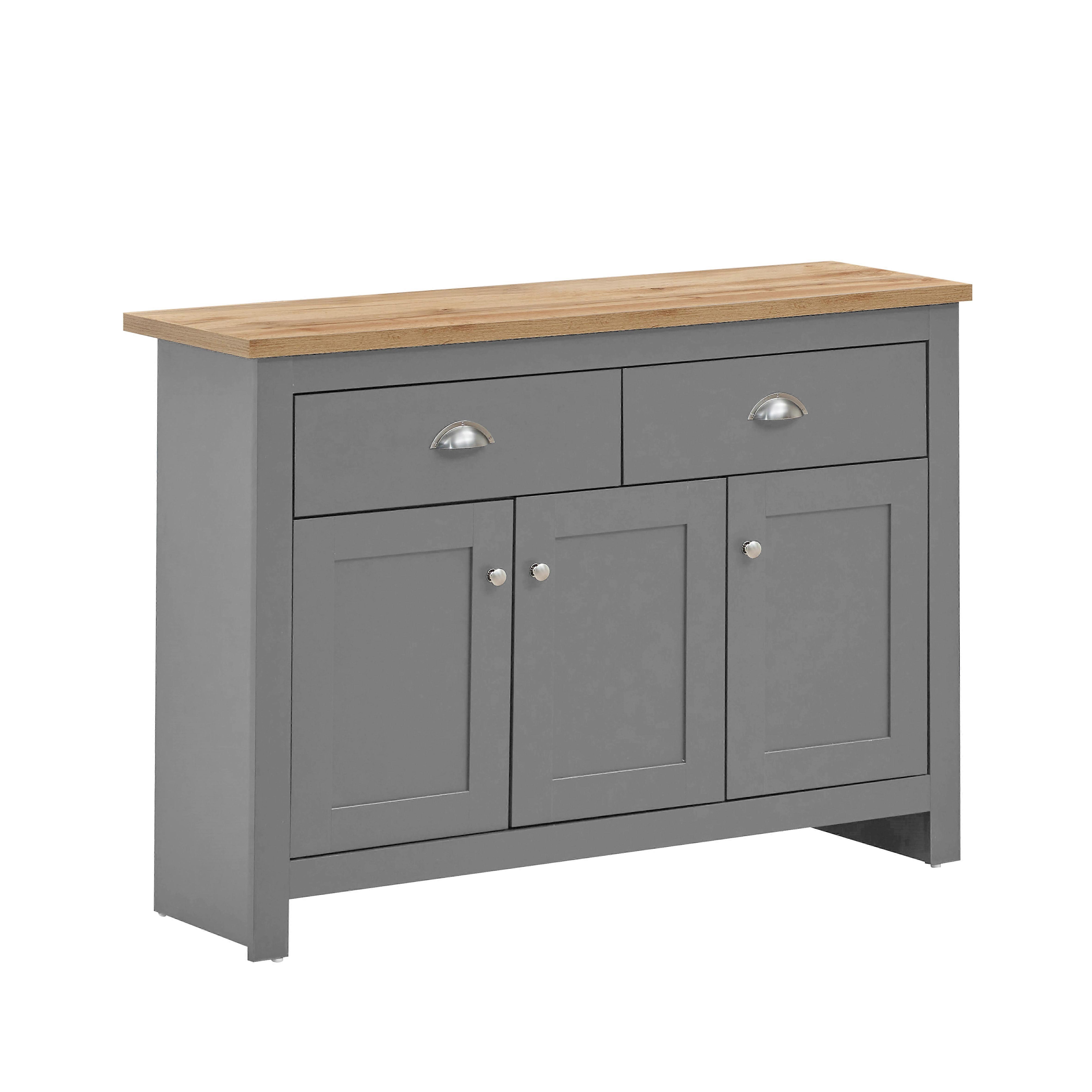 Sideboard Large Modern 2 Drawer with 3 Door Cupboard Storage Oak Effect Top