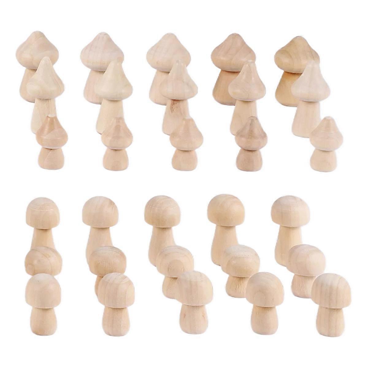 30 Pcs Unfinished Wooden Mushroom 6 Sizes for Crafts Projects Decor