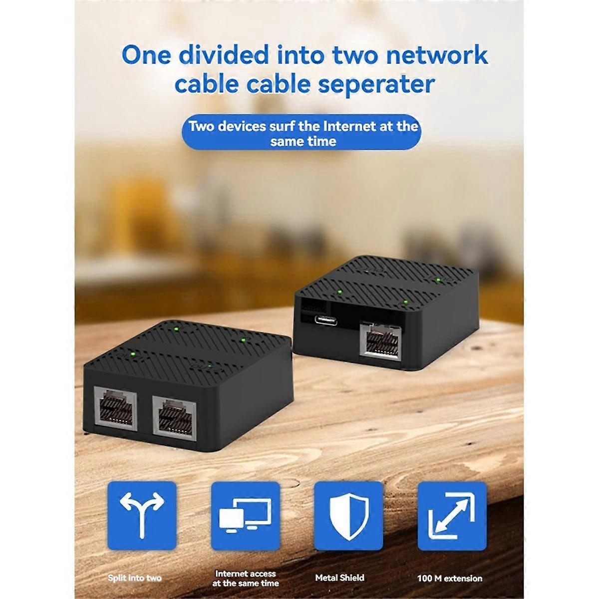 2 Port Gigabit Network Switch RJ45 Switch Network Splitter Black