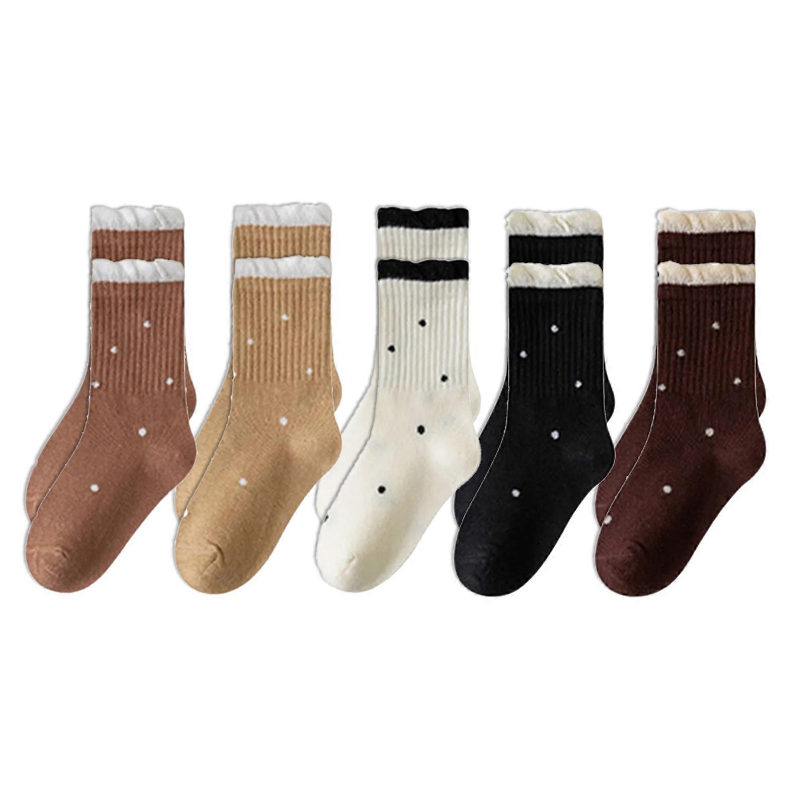5 paires de chaussettes pour filles avec volant, doux et respirant sous le genou longueur chaussettes chaussettes en coton pour un usage quotidien couleur marron avec point XL