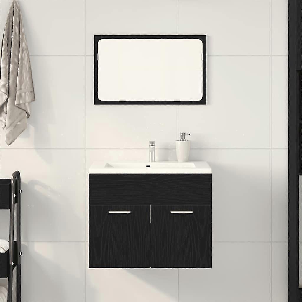 2-tlg. Badmöbel-Set Schwarz Eichen-Optik Holzwerkstoff