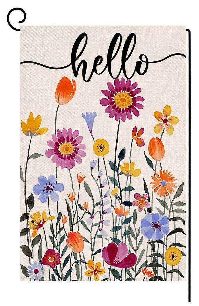 Hello spring flowering garden flag