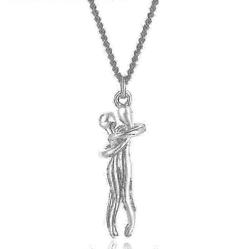 عناق قلادة زوجين S925 قلادة معانقة فضية مجوهرات محبوبة له ولها ، عيد الحب عيد الحب - فضي - 52675 - XG233