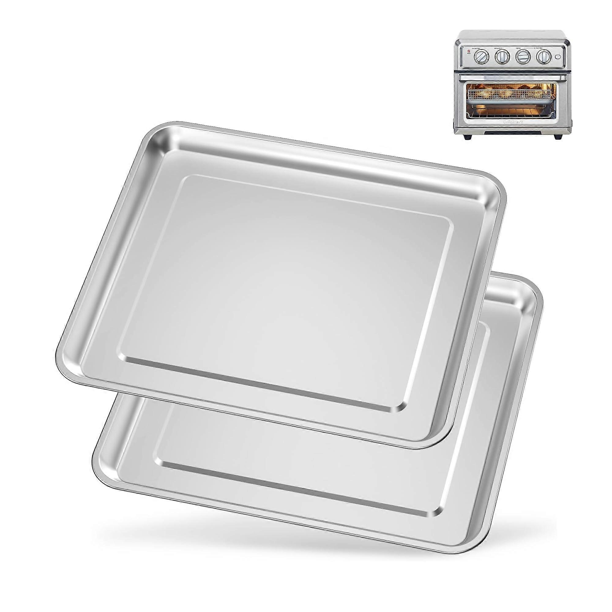 Stainless Steel Baking Pan Tray Set of 2 for Air Fryer and Oven Cooking, Durable Non-Stick Kitchen Bakeware