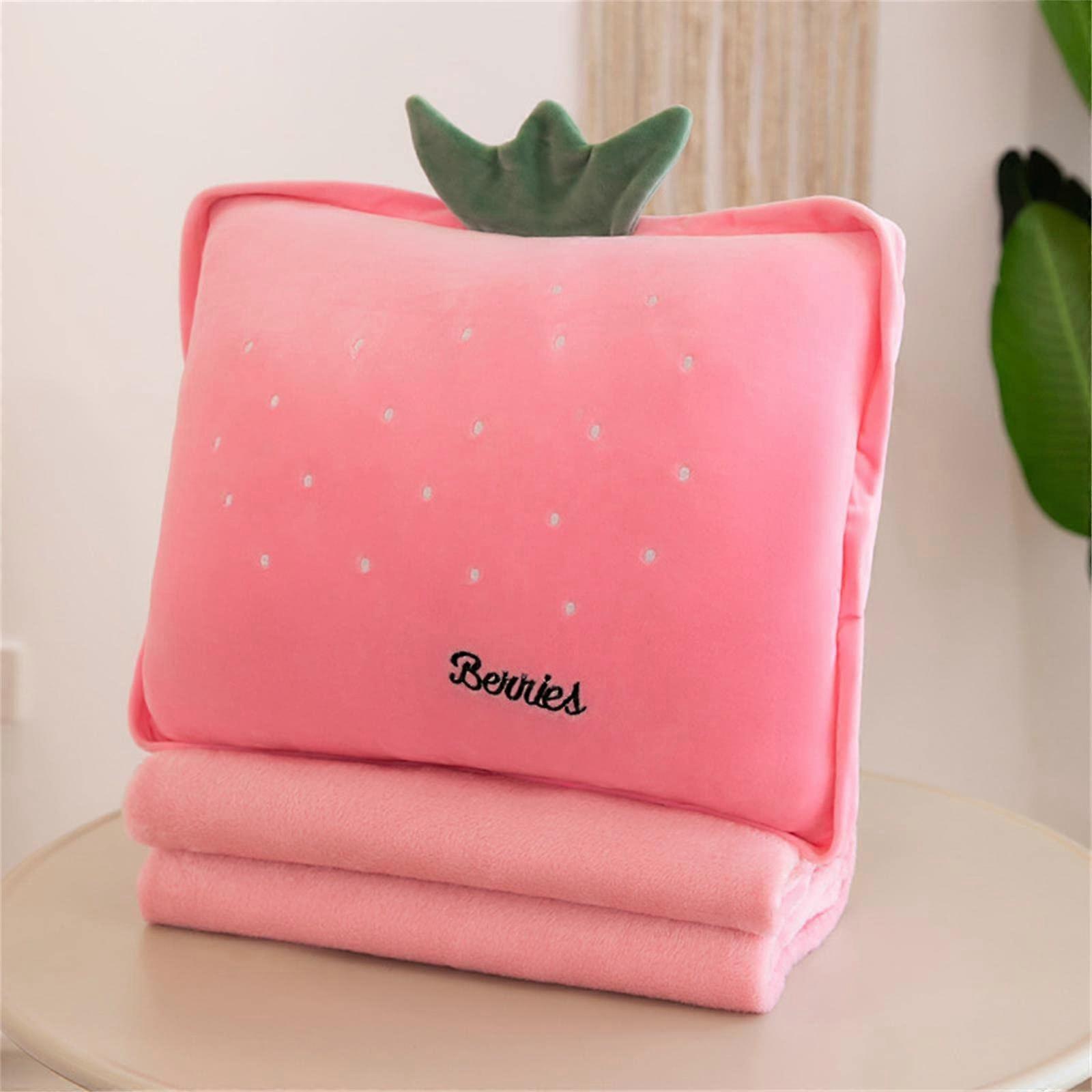 Travel Blanket and Pillow Set, 3-in-1 Plush Fruit Pillow with Hand Warmers for Airplane, Train, Camping (Cactus)