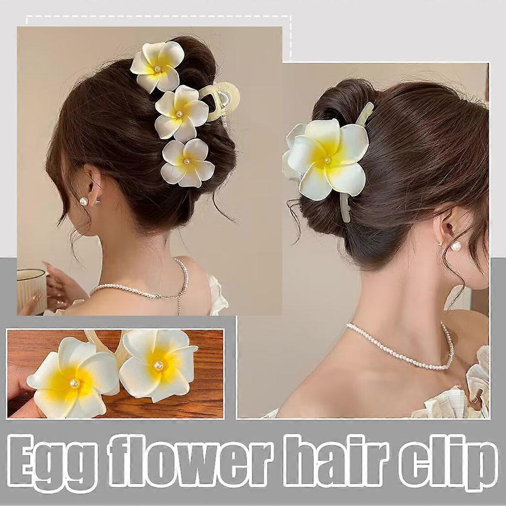 ボヘミアンイエロープルメリアフラワーパールヘッドドレスヘアクリップクロー