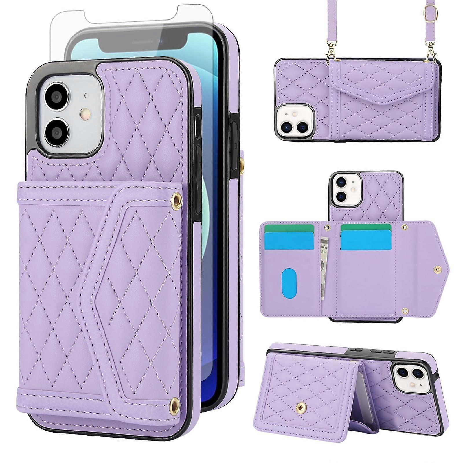 Phone Case for iPhone 13/14 6.1 Inch Wallet Cover with Tempered Glass Screen Protector, Slim Design, Durable Material